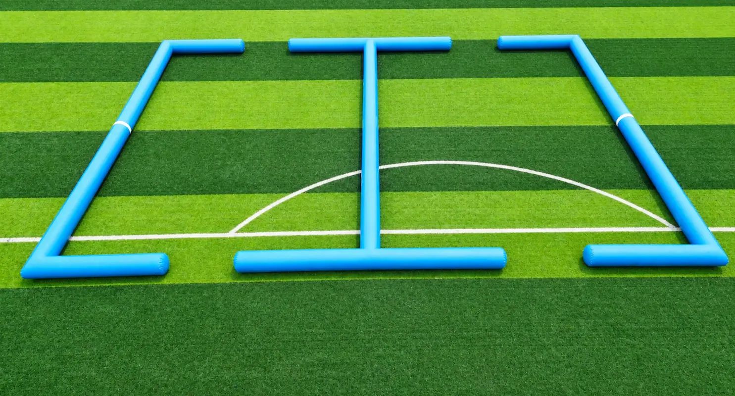 5v5 Inflatable Soccer Field — Flagship Event Arena (20x10m) — view 01 (AirPitchPro CE-certified inflatable, real product photo)